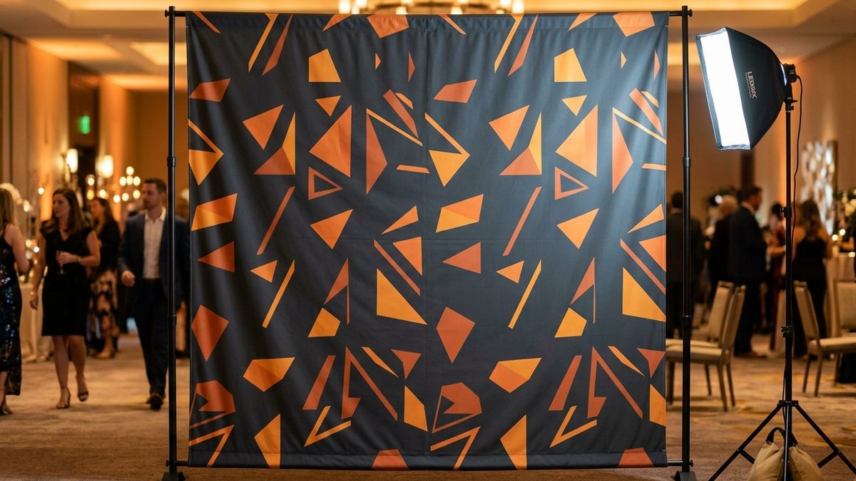 Dye-sublimated fabric banner used as an event photo backdrop