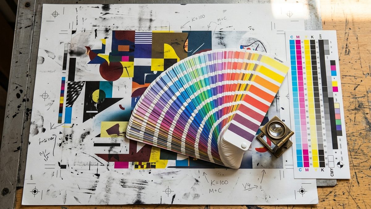 Pantone color book on a printing desk