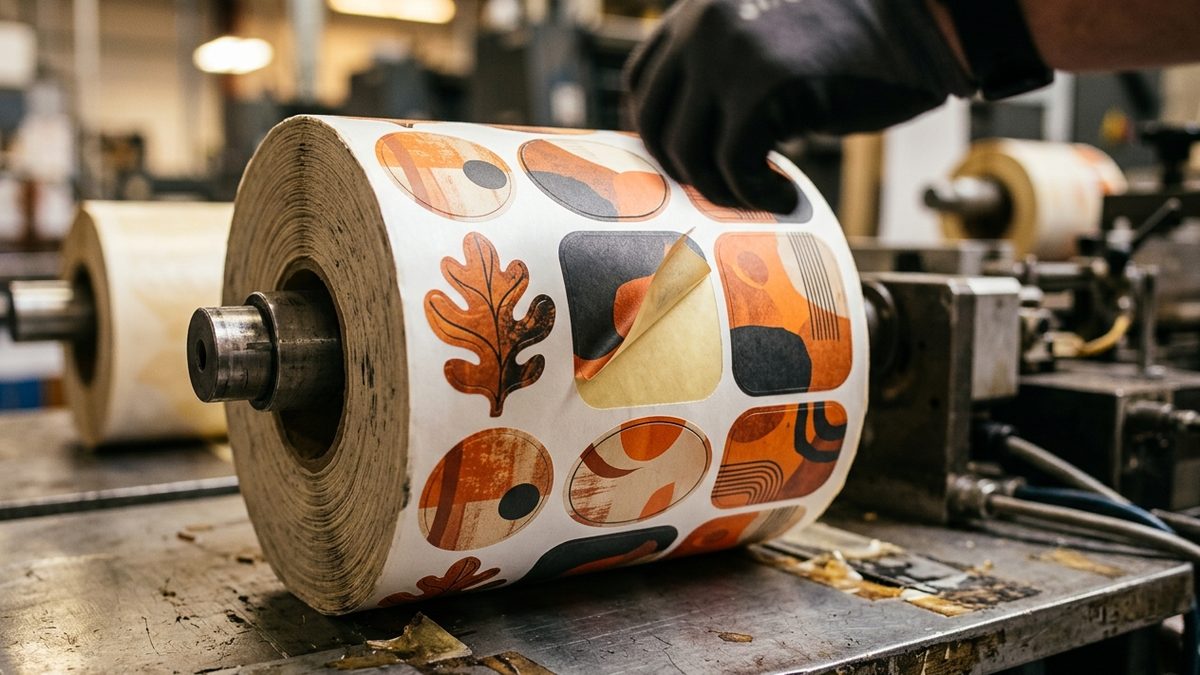 Die-cut roll labels in custom shapes on a bottle