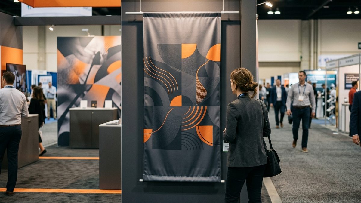 Smooth indoor banner displayed in a trade show booth