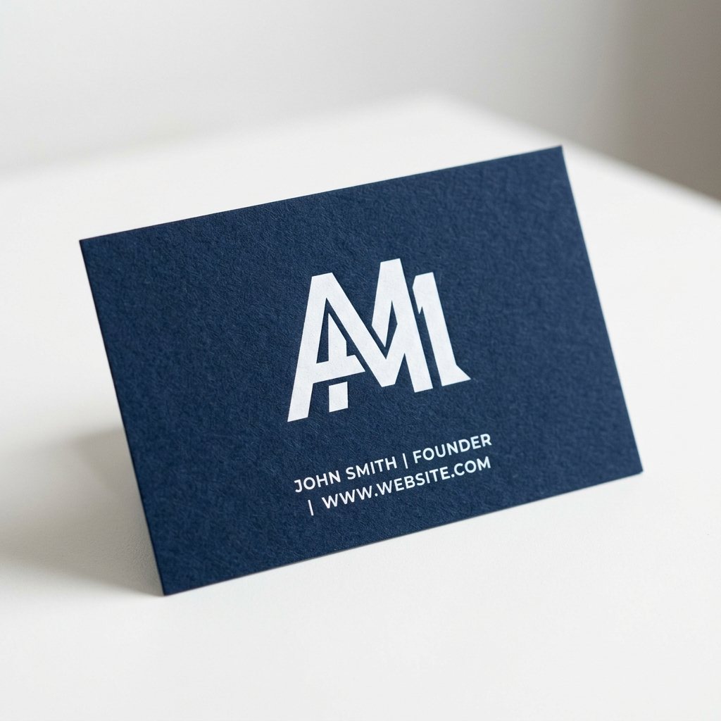 White ink monogram business card on Colorplan Imperial Blue navy paper