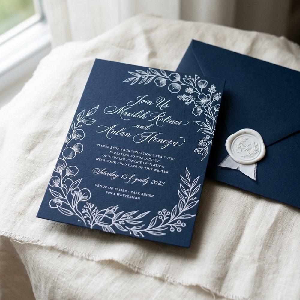 White Ink + blind Deboss Wedding Invitations (Dark Substrates)